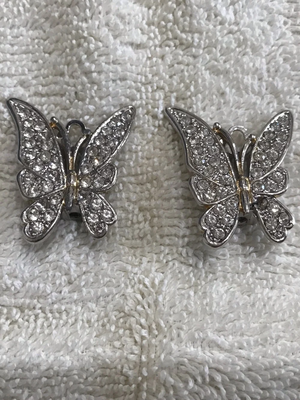 Crystal Butterfly Clip-On Earrings - Silver Tone